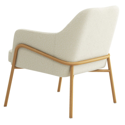 LAYTON-Fauteuil lounge en tissu Bouclé Ecru et métal decor chêne