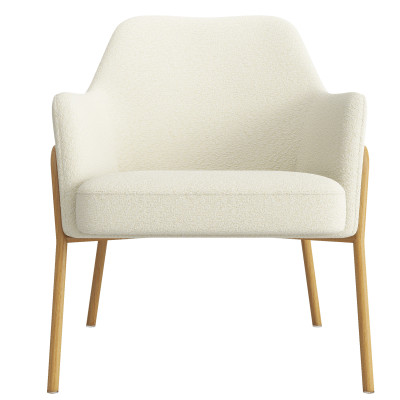 LAYTON-Sillón de tela Bouclé crudo y metal efecto roble