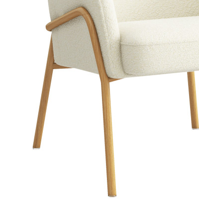 LAYTON-Sillón de tela Bouclé crudo y metal efecto roble