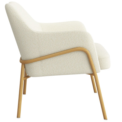 LAYTON-Sillón de tela Bouclé crudo y metal efecto roble