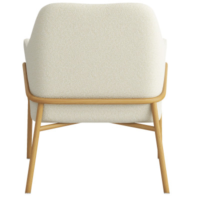 LAYTON-Fauteuil lounge en tissu Bouclé Ecru et métal decor chêne