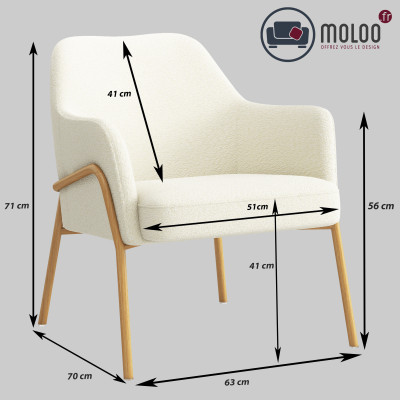 LAYTON-Sillón de tela Bouclé crudo y metal efecto roble