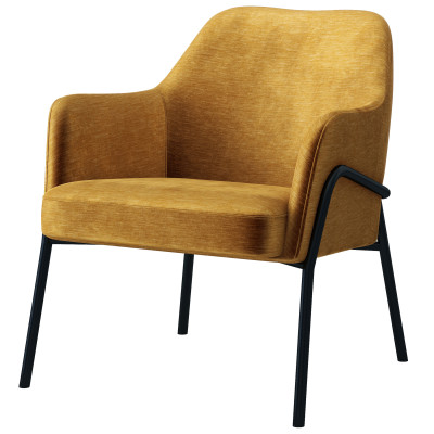 LAYTON - Fauteuil lounge, tissu chenillé Moutarde et métal noir mat