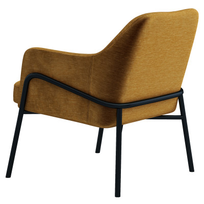 LAYTON - Fauteuil lounge, tissu chenillé Moutarde et métal noir mat