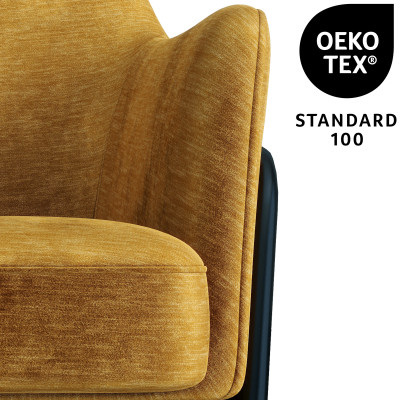 LAYTON - Fauteuil lounge, tissu chenillé Moutarde et métal noir mat