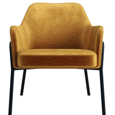 LAYTON - Fauteuil lounge, tissu chenillé Moutarde et métal noir mat