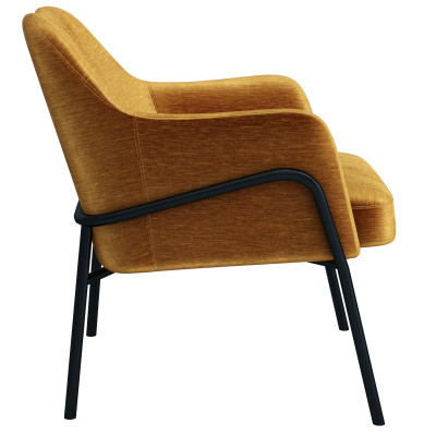 LAYTON - Fauteuil lounge, tissu chenillé Moutarde et métal noir mat