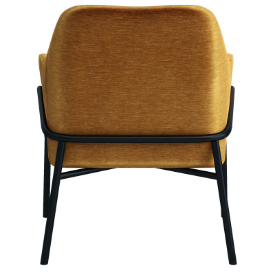 LAYTON - Fauteuil lounge, tissu chenillé Moutarde et métal noir mat