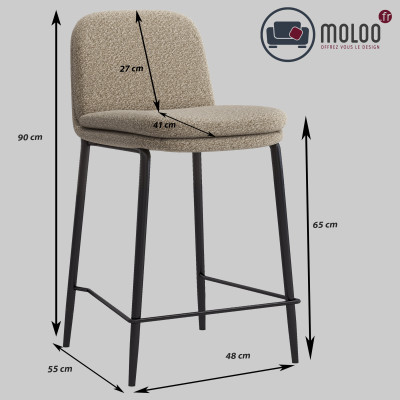 NOLAN-Chaise de bar en tissu Bouclé Grège et métal noir (x2)