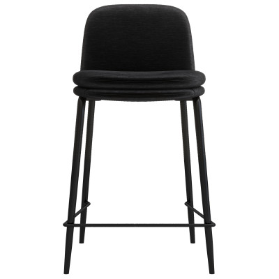 NOLAN - Chaise de bar tissu chenillé Noir et métal noir mat (x2)