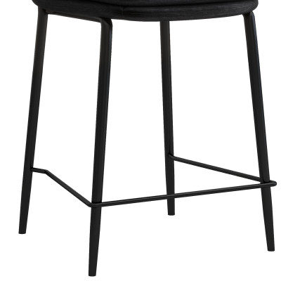 NOLAN - Chaise de bar tissu chenillé Noir et métal noir mat (x2)