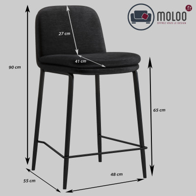 NOLAN-Sedia da bar in metallo nero e tessuto nero (x2)