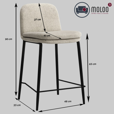 NOLAN-Silla de bar Bouclé Ecru y metal negro (x2)