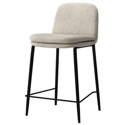 NOLAN-Chaise de bar en tissu Bouclé Lin et métal noir (x2)