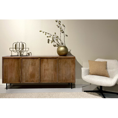 VALLAURIS-Niedriges Sideboard 4 Türen 180 cm aus Massivholz