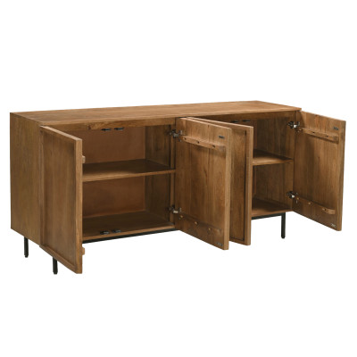 VALLAURIS-Niedriges Sideboard 4 Türen 180 cm aus Massivholz