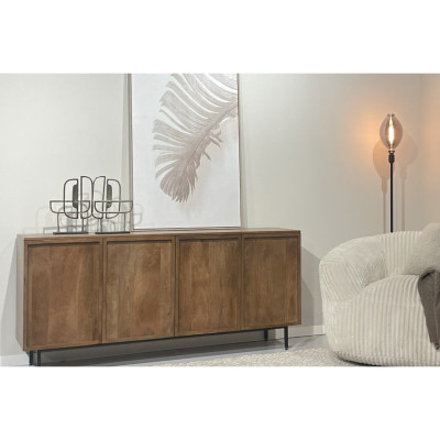 VALLAURIS-Niedriges Sideboard 4 Türen 180 cm aus Massivholz