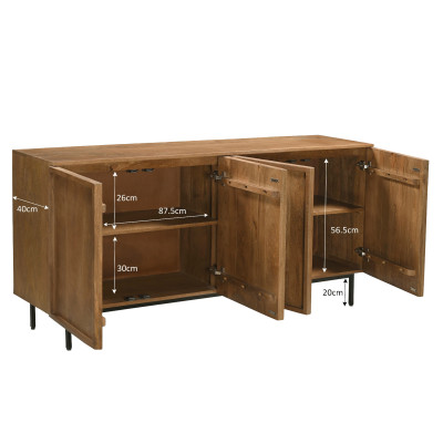 VALLAURIS-Credenza bassa 4 ante 180 cm in legno massello