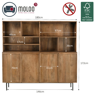 VALLAURIS-Credenza alta 4 ante 180 cm in legno massello