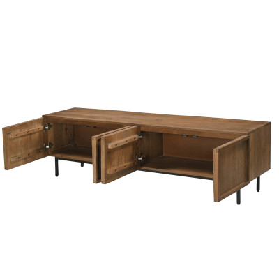 VALLAURIS-Meuble TV 4 portes 180 cm en Bois massif