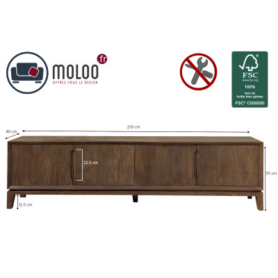 CORTE-Mueble TV 4 puertas 210 cm en madera maciza cepillada