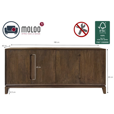 CORTE-Sideboard 4 Türen 190 cm aus gebürstetem Massivholz