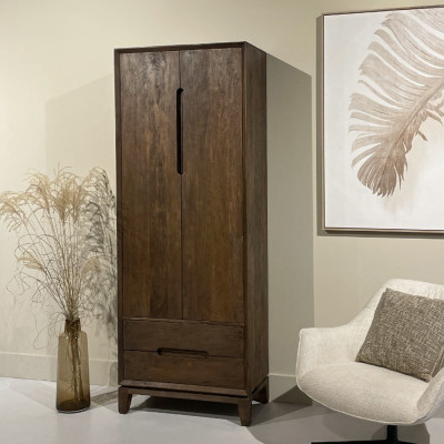 CORTE-High Sideboard 1 Tür, 2 Schubladen aus braun gebürstetem Massivholz