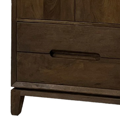 CORTE-High Sideboard 1 Tür, 2 Schubladen aus braun gebürstetem Massivholz