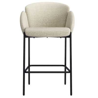 CANDICE-Silla de bar de tela beige y metal negro (x2)
