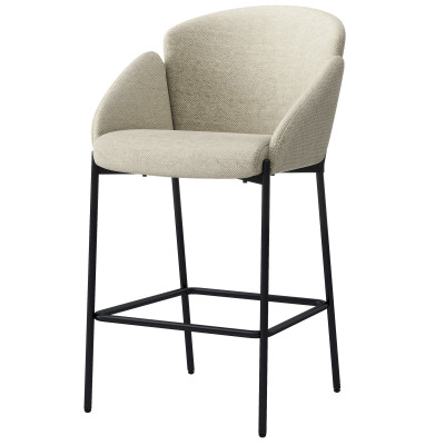 CANDICE-Fauteuil de bar en tissu Luxury Grège et métal noir (x2)