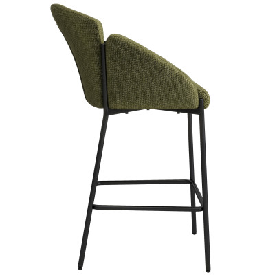 CANDICE-2er Set Barsessel aus luxuriösem Khaki-Stoff und schwarzem Metall