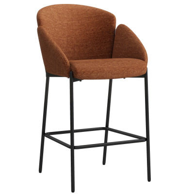 CANDICE-2er Set Barsessel aus luxuriösem Terrakotta-Stoff und schwarzem Metall