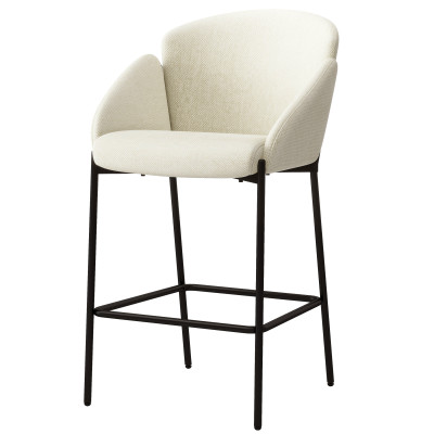 CANDICE-2er Set Barsessel aus luxuriösem Ecru-Stoff und schwarzem Metall