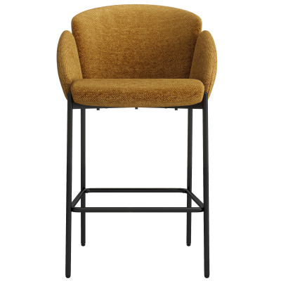CANDICE-Silla de bar de tela mostaza y metal negro (x2)