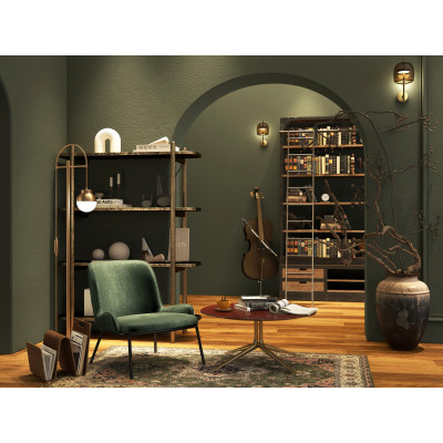 ALVIN - Fauteuil lounge, tissu chenillé Sauge et pieds noir mat