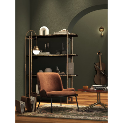 ALVIN-Sillón de tela Bouclé Terracotta y metal efecto roble