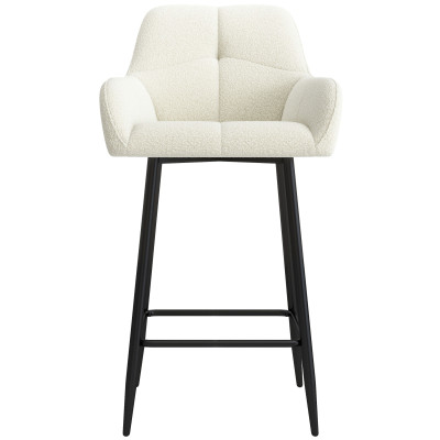 LEA-Tabouret de bar en tissu bouclé Ecru et métal noir (x2)