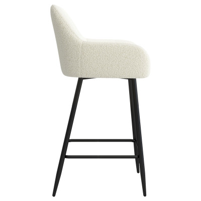 LEA-Tabouret de bar en tissu bouclé Ecru et métal noir (x2)