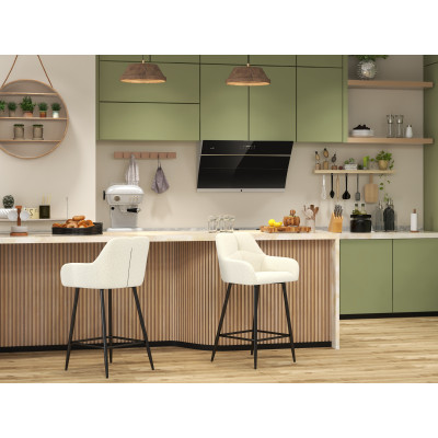 LEA-Taburete de bar de tela ecu  y metal negro (x2)