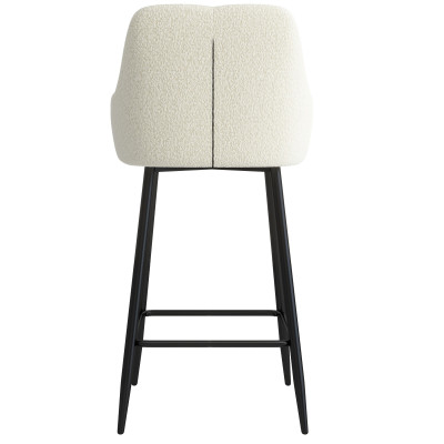 LEA-Tabouret de bar en tissu bouclé Ecru et métal noir (x2)