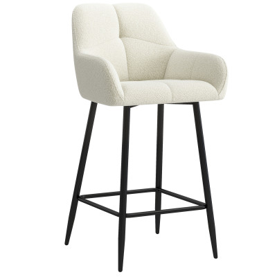 LEA-Tabouret de bar en tissu bouclé Ecru et métal noir (x2)