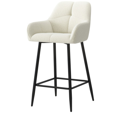 LEA-Tabouret de bar en tissu bouclé Ecru et métal noir (x2)