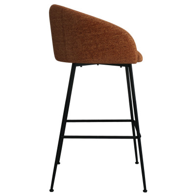 CHLOE-Sedia da bar in tessuto terracotta e metallo nero (x2)
