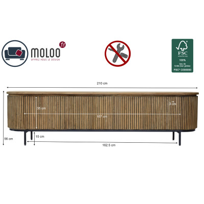 PIANA-Mueble TV 4 puertas L210 cm de madera maciza