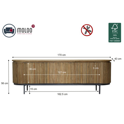 PIANA-TV-Möbel 2 Türen L170 cm aus Massivholz