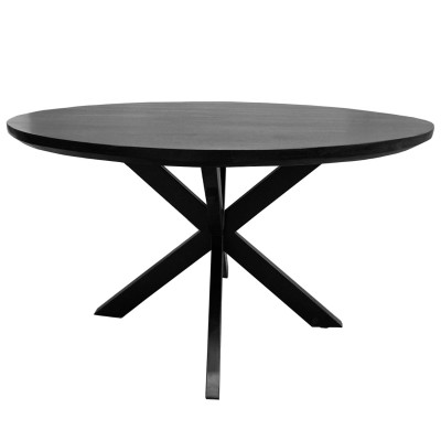 MACY-Mesa de comedor redonda para 4 personas, D.130 cm, madera de mango negro