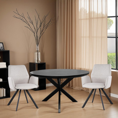 MACY-Mesa de comedor redonda para 4 personas, D.130 cm, madera de mango negro