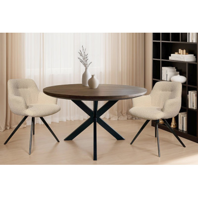 MACY-Table à manger Ronde 4 personnes, D.130 cm, Manguier Noyer