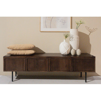 QUADRO-Meuble TV 4 portes L.180 cm en Manguier teinté noyer