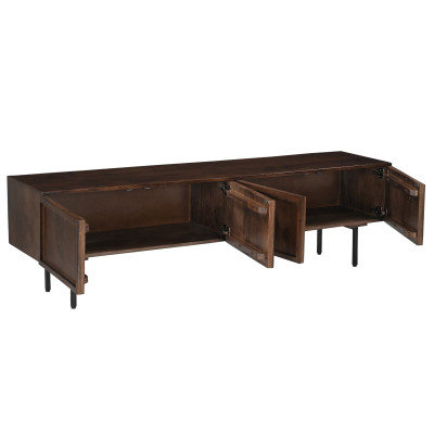 QUADRO-4-türiges TV-Möbel L.180 cm aus walnussfarbenem Mangoholz